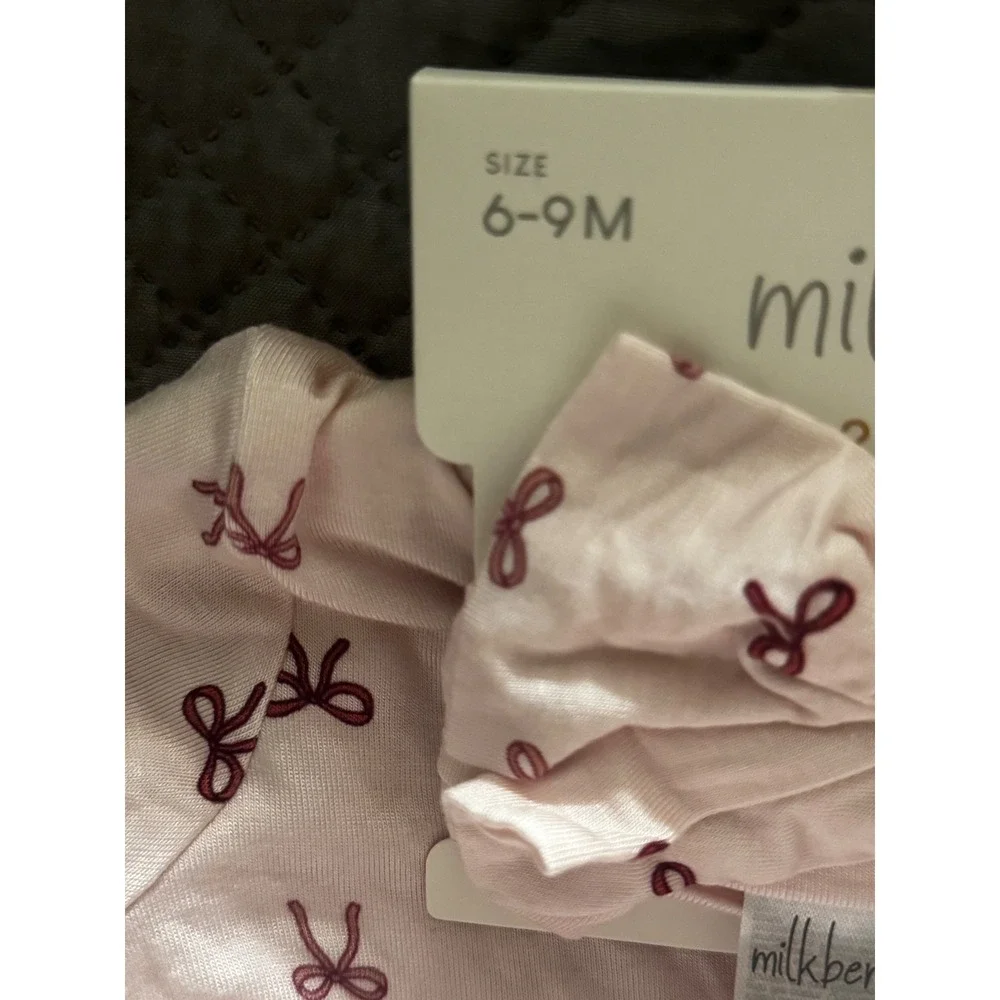 Milkberry Baby Girl Bamboo Bow Footed Sleeper and Headband Set Pink 6-9M NEW